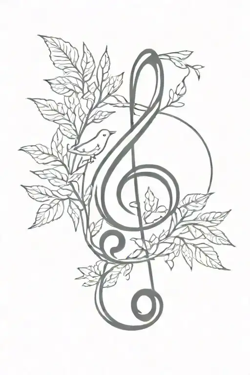 treble clef nature birds tattoo design idea