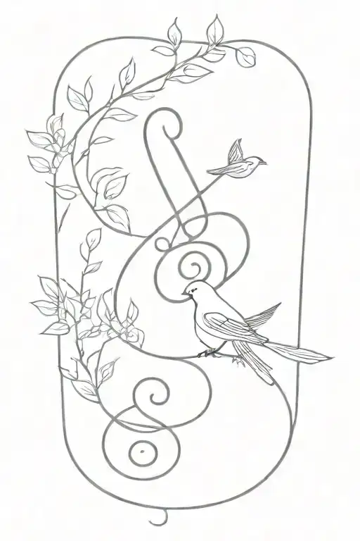treble clef nature birds tattoo design idea
