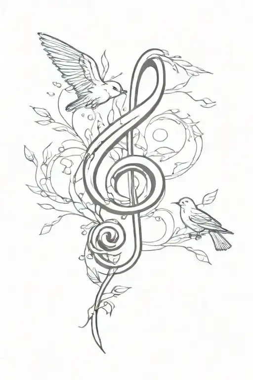 treble clef nature birds tattoo design idea