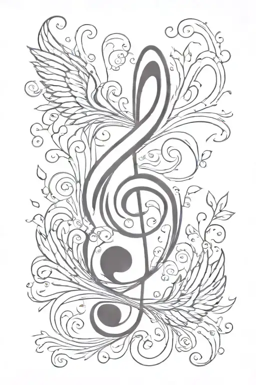 treble clef tribal design birds flying away tattoo design idea