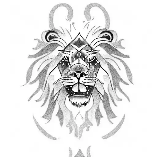 A tattoo of a lion wearing a Leo and Libra zodiac necklace while tattooing itself tattoo design idea