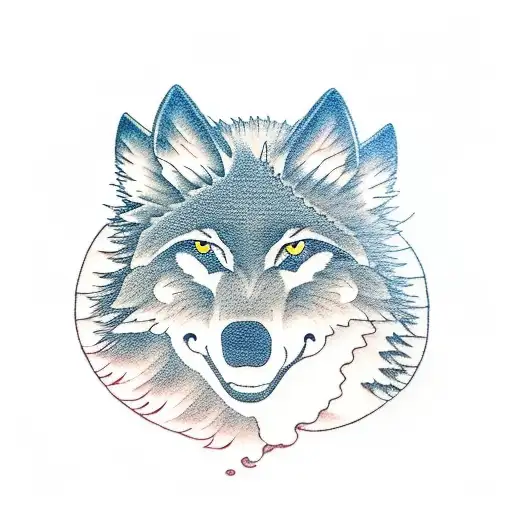 Wolf howling at the Full Moon with a Raven ontop of a mountain and an ocean below. tattoo design idea