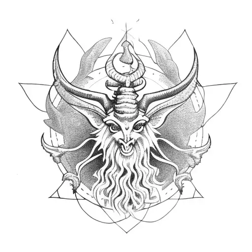 Full body Baphomet surrounded by moths tattoo design idea