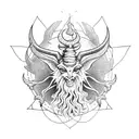 Full body Baphomet surrounded by moths tattoo design idea