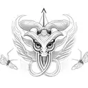 Full body Baphomet surrounded by moths tattoo design idea