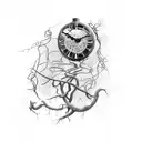 A Dali broken clock tangled in vines, symbolizing the passage of time and the beauty of decay tattoo design idea
