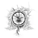A Dali broken clock tangled in vines, symbolizing the passage of time and the beauty of decay tattoo design idea