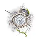 A broken clock tangled in vines, symbolizing the passage of time and the beauty of decay tattoo design idea