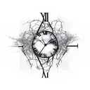 A broken clock tangled in vines, symbolizing the passage of time and the beauty of decay tattoo design idea