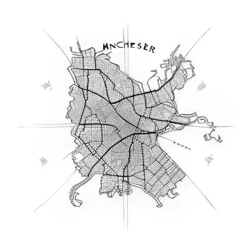 map of Manchester england with loveheart, bone and house  tattoo design idea