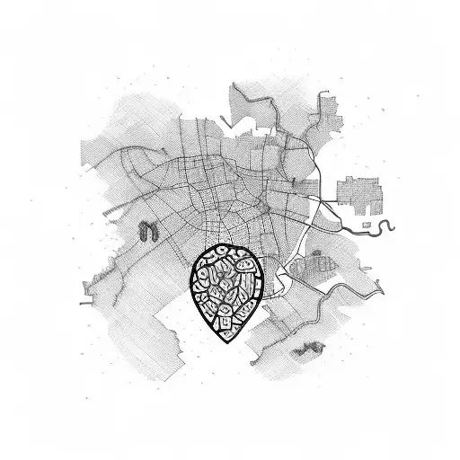 map of Manchester with loveheart, dog bone and toy house  tattoo design idea