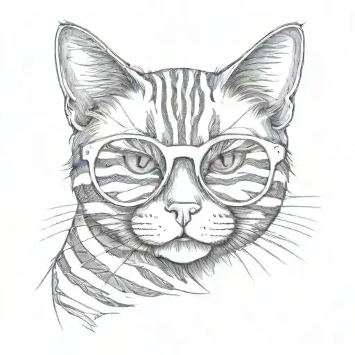 The cute striped cat in sunglasses  tattoo design idea