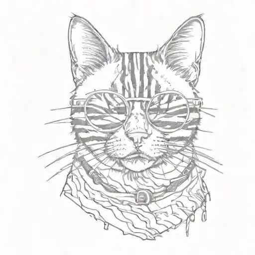 The striped cat in sunglasses  tattoo design idea