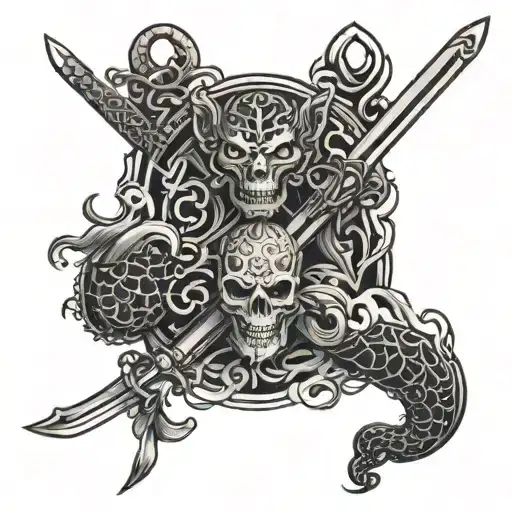 Zoros Swords and name tattoo design idea