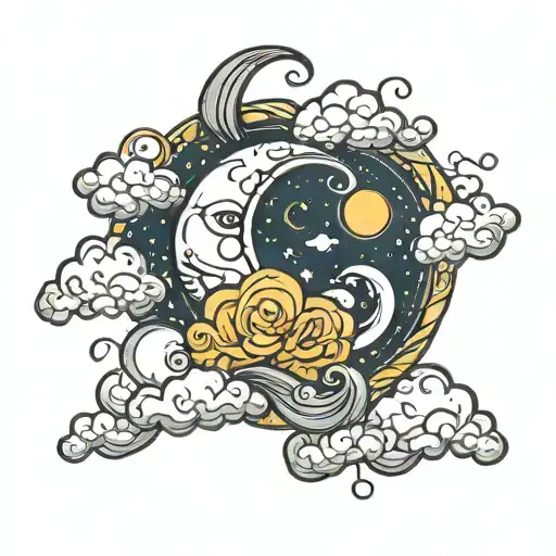 moon and clouds swirling tattoo design idea