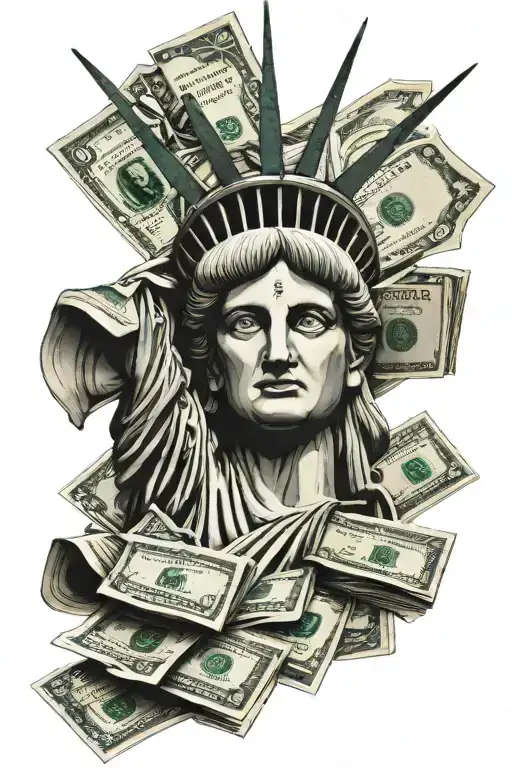 Statue of Liberty money and emerge tattoo design idea