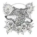 Wolf moon flower intertwined tattoo design idea