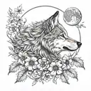 Wolf moon flower intertwined tattoo design idea