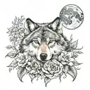 Wolf moon flower intertwined tattoo design idea