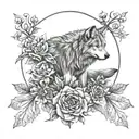 Wolf moon flower intertwined tattoo design idea
