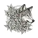 Wolf moon flower intertwined tattoo design idea