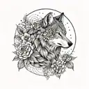 Wolf moon flower intertwined tattoo design idea