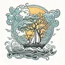 tree of life with a sailboat  in the storm tattoo design idea