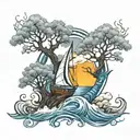 tree of life with a sailboat  in the storm tattoo design idea