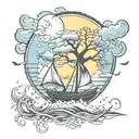 tree of life with a sailboat  in the storm tattoo design idea