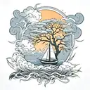 tree of life with a sailboat  in the storm tattoo design idea