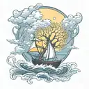 tree of life with a sailboat  in the storm tattoo design idea