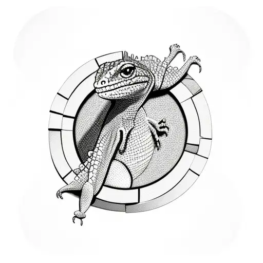 lizard going through a portal top view tattoo design idea