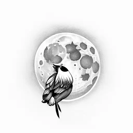 under a moon a lonely bird is flying tattoo design idea