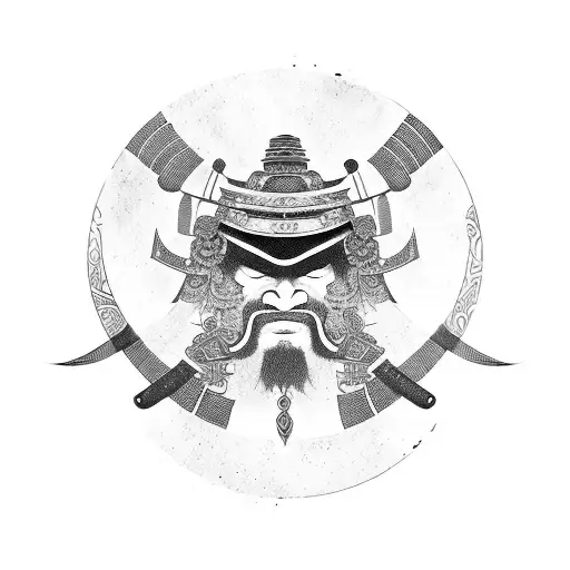 samurai e templo oriental tattoo design idea