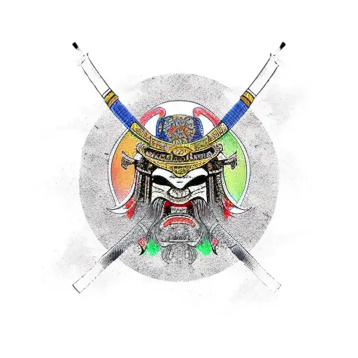 samurai e templo oriental tattoo design idea