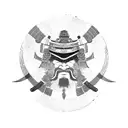 samurai e templo oriental tattoo design idea