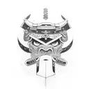 samurai e templo oriental tattoo design idea