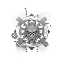 samurai e templo oriental tattoo design idea