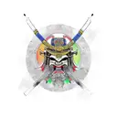 samurai e templo oriental tattoo design idea