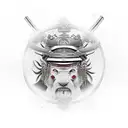 samurai e templo oriental tattoo design idea