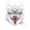 samurai e templo oriental tattoo design idea