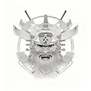 samurai e templo oriental tattoo design idea