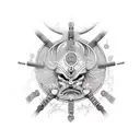 samurai e templo oriental tattoo design idea