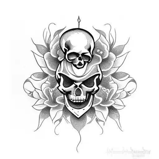 memento mori, Greek, flowers, skull tattoo design idea
