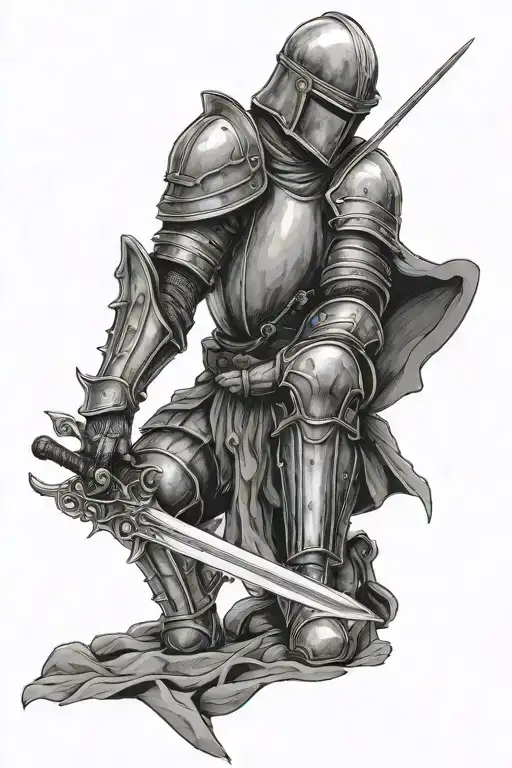 kneeling Knight holding a Sword tattoo design idea