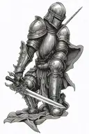 kneeling Knight holding a Sword tattoo design idea