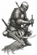 kneeling Knight holding a Sword tattoo design idea