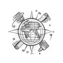 globe with airplane going around and paw print tattoo design idea