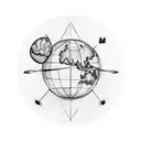 globe with airplane going around and paw print tattoo design idea