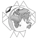 globe with airplane going around and paw print tattoo design idea